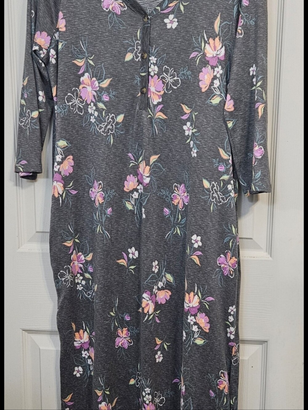JOYSPUN Women's Gray Floral Three Piece Pajama Set Multicolor Print